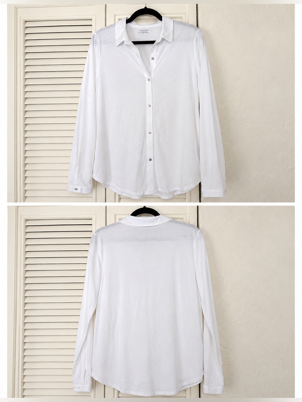 Eileen Fisher White Long-Sleeve  pearl like Front organic cotton Shirt SP as is
